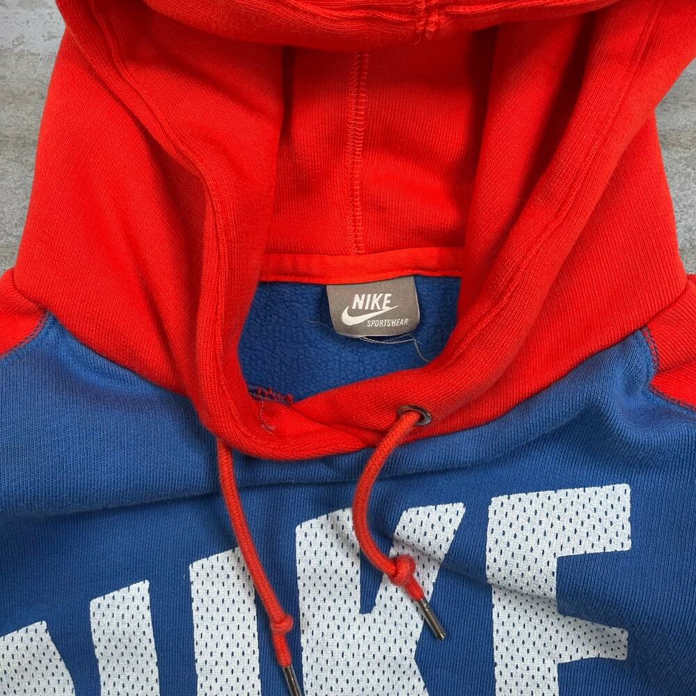 Vintage Y2K Nike Hoodie Mens M Blue Orange Cotton Pullover White Swoosh - Picture 3 of 3